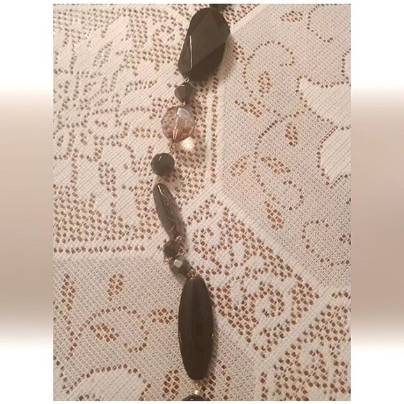 Vintage Avon 50" Beaded W/0blong Faux  Onyx  Stones Necklace W/3" Extension - Picture 3 of 5
